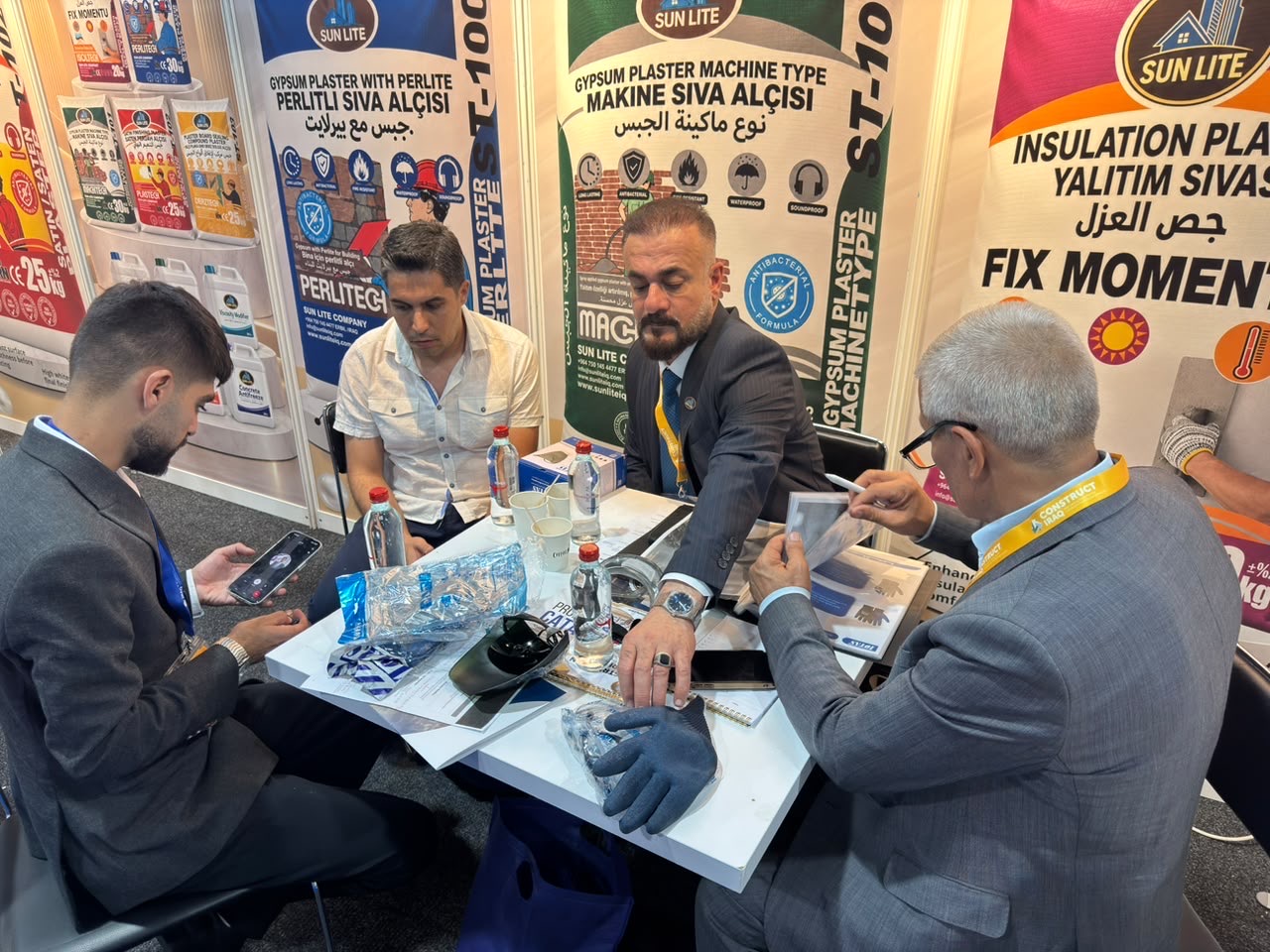 Business meeting at the Sun Lite stand