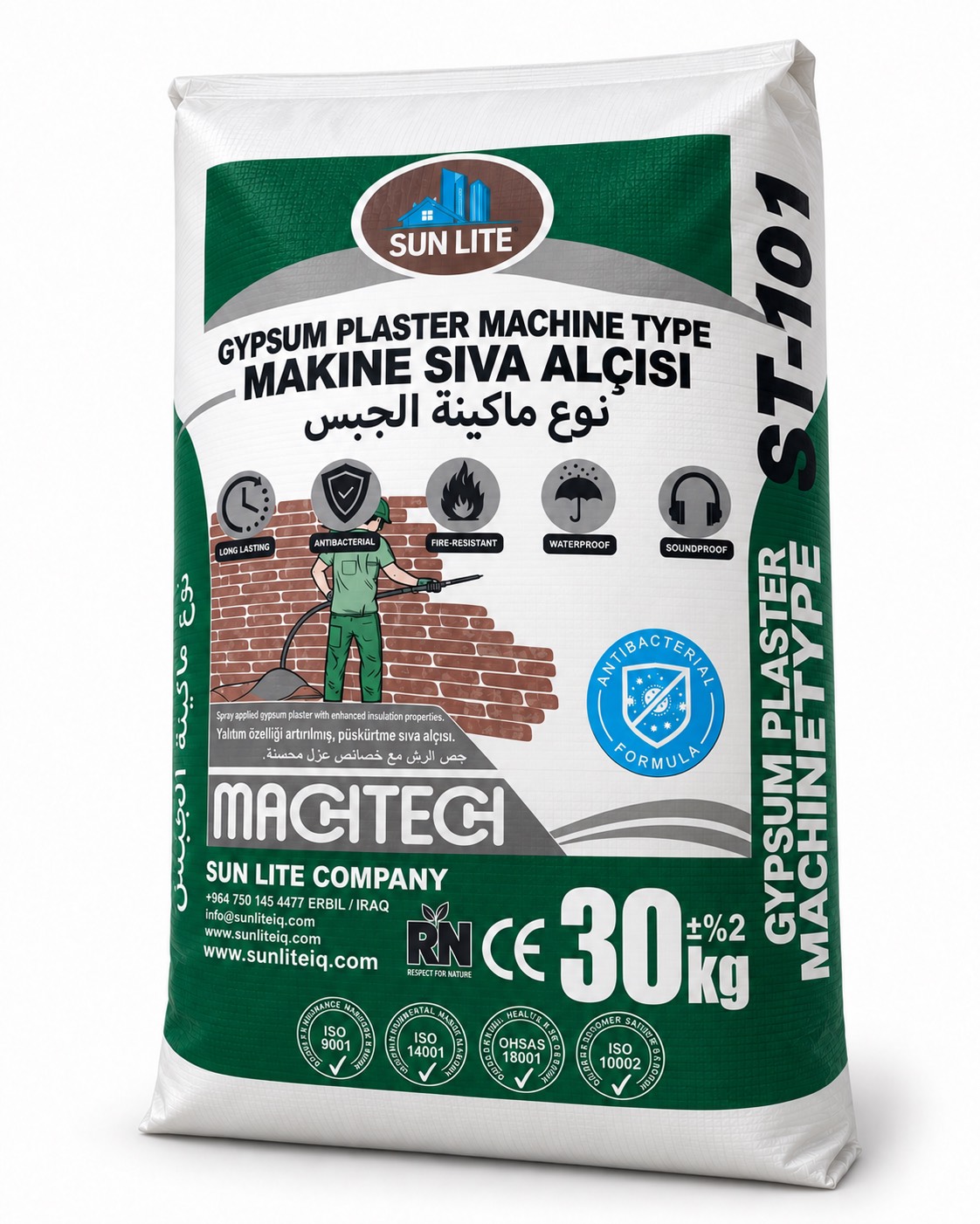 ST-101 Machine-Applied Gypsum Plaster — high-efficiency spray plaster by Sun Lite Iraq